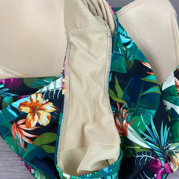 Swimsuits For All Green&Purple Tropical Halter Tie One Piece Swimsuit Sz.16 - Picture 15 of 16